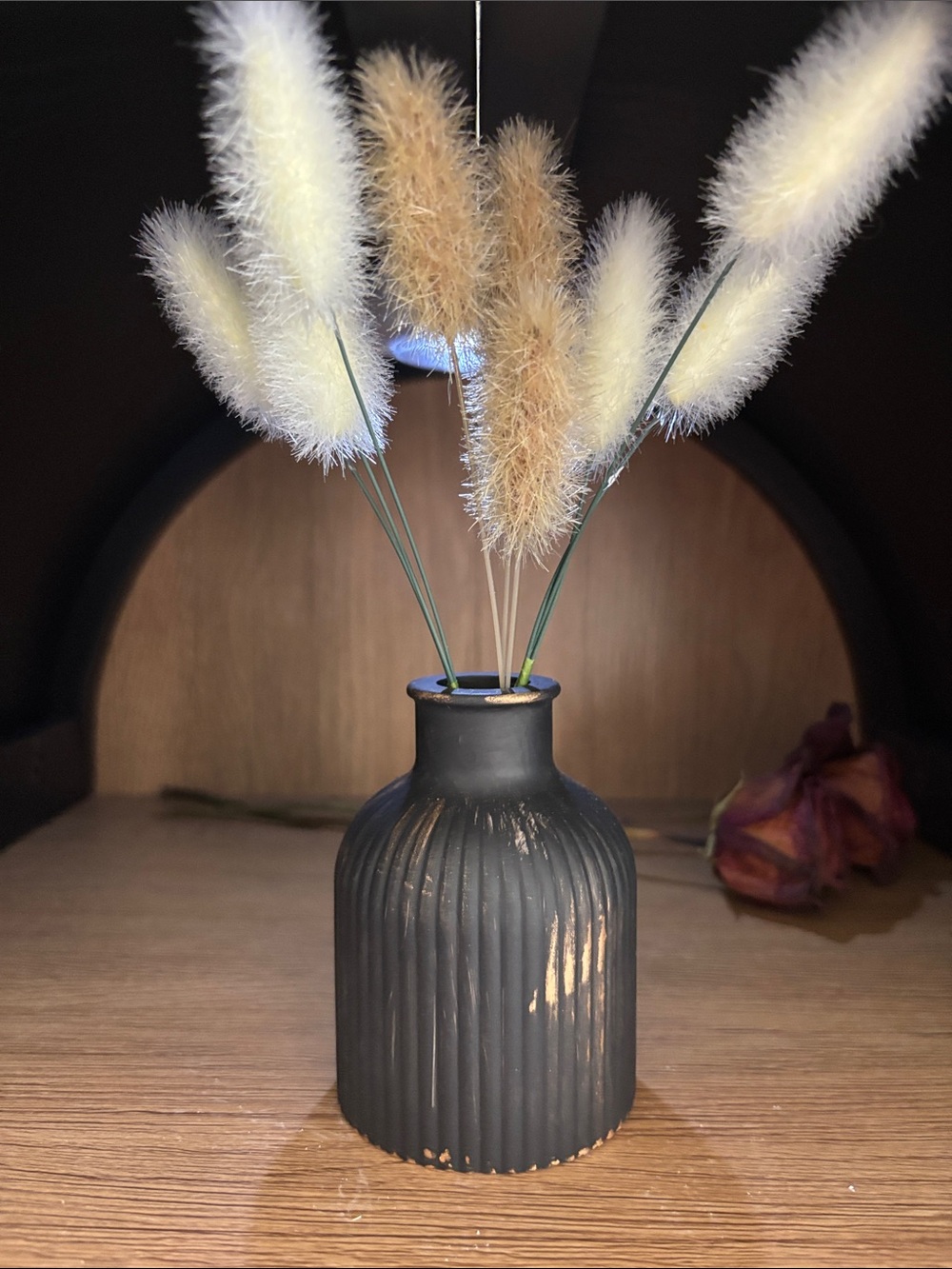 Hand Crafted Mini Matte Black Ribbed Accent Vase